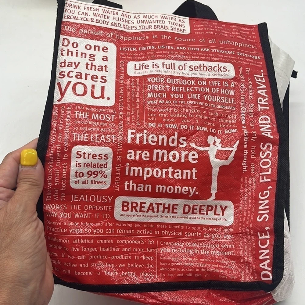 Lululemon Athletica red black white small reusable shopping bag
